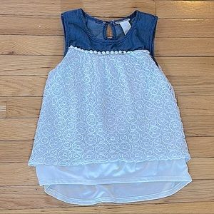 Kids One Step up denim + lace hi low dress medium